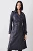 Handmade Leather Lambskin Genuine Stylish Casual Fit Women Trench Coat Navy Blue