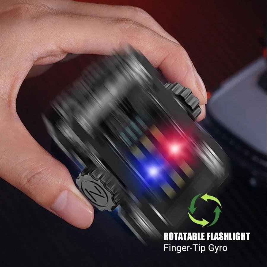 Portable LED Flashlight Mini Finger Gyroscope 6 Lighting Mode Type-c Rechargeable Torch Outdoor Camping Emergency Work Lamp
