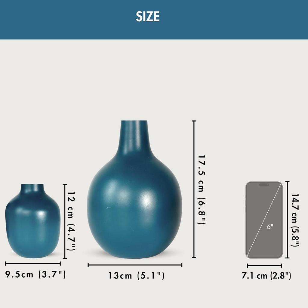 Металлическая ваза для цветов опалового синего цвета для домашнего декора| Декоративный предмет для гостиной, офиса| Настольный декоративный цветочный горшок для подарка | (Упаковка из 2 штук, опаловый синий
