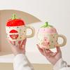 Strawberry Bear Ceramic Cup with Lid for Girls Gift Cup for Household Mug High Looking Couple Milk Breakfast Cup