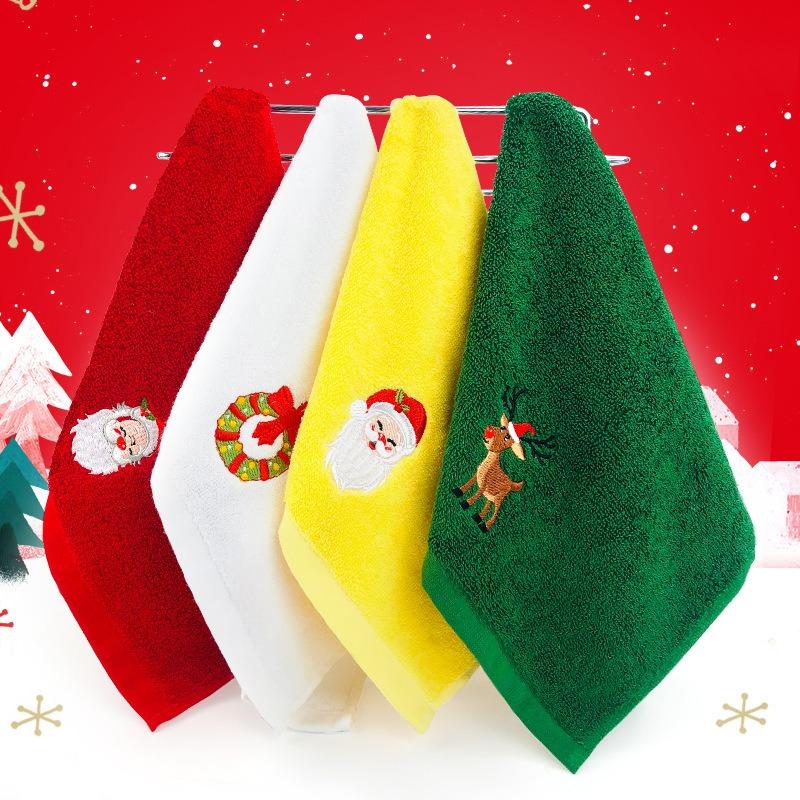 4pcs/lot Bathroom Towel Set 100% Cotton Absorbent Microfiber Christmas Tree Santa Embroidery Face Towels Bath Towel Xmas Gifts