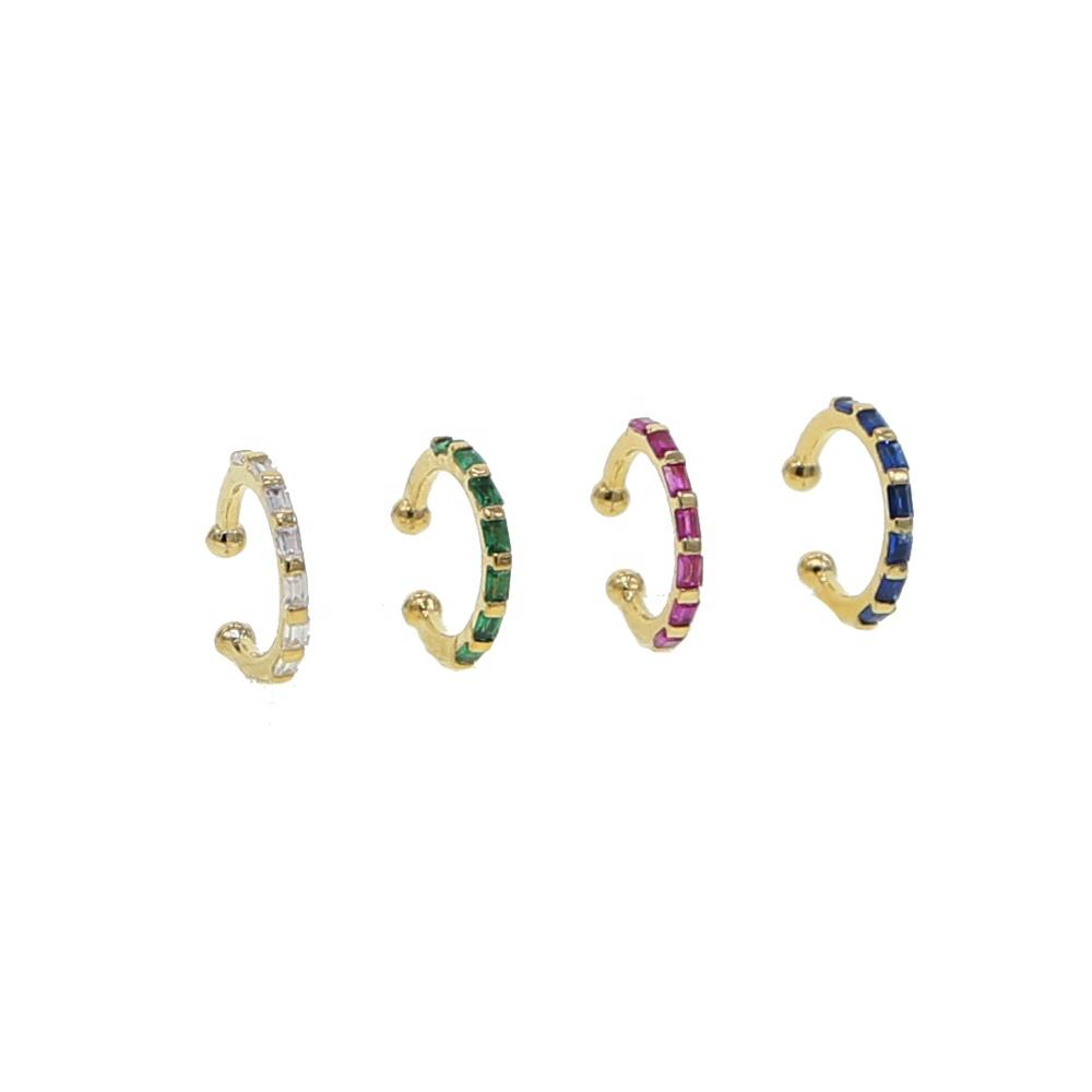 Promotion Small Girl Women Stud Earring Three Stone Colorful Cz bar Stud Simple Minimal Multi Piercing Ear Bone Earrings