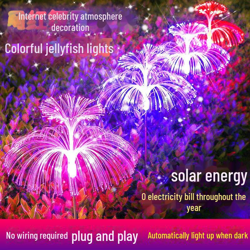 Декоративный солнечный садовый светильник с оптоволоконным дизайном в виде медузы для ландшафтного дизайна, пятислойная гирлянда в виде медузы.