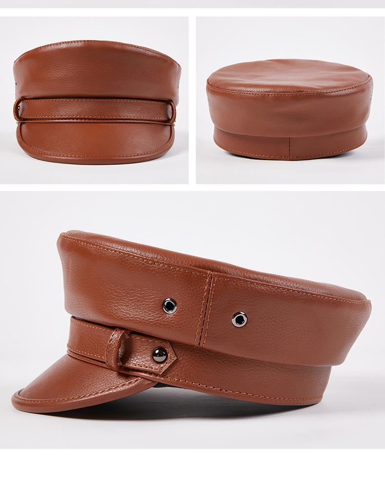 Унисекс натуральная кожа капитанская шляпа: Немецкий берет в стиле ретро-панк-мотоцикла Harley.