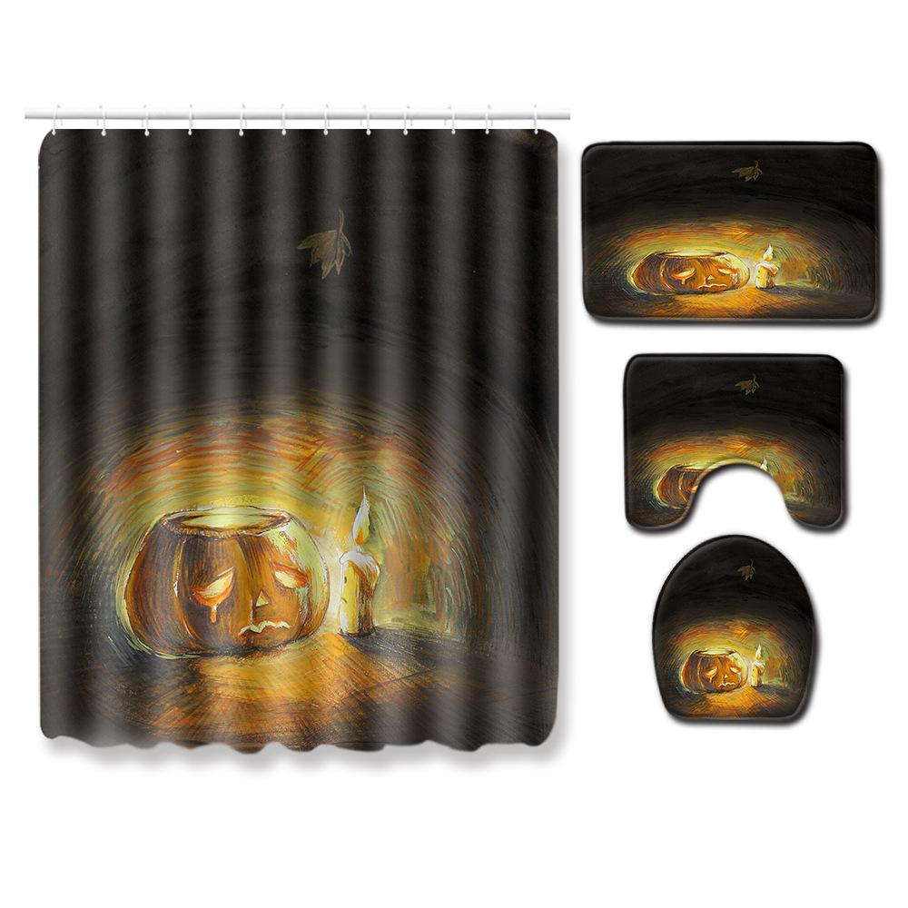 Halloween Shower Curtain Floor Mat Combination Four-Piece Set Kitchen Absorbent Non-Slip Carpet Bedroom Door Mat