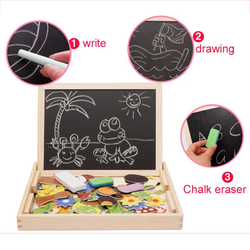 Children Wooden Multifunction Animal Puzzle Magnetic Writing Drawing Board Blackboard Learning Education Toys for Kids TMZ