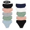 10Pcs/Pack 100% Cotton Women's Panties Comfortable Sexy Underwear Solid Color Stripe Briefs Simple Sports Underpants Wholesale