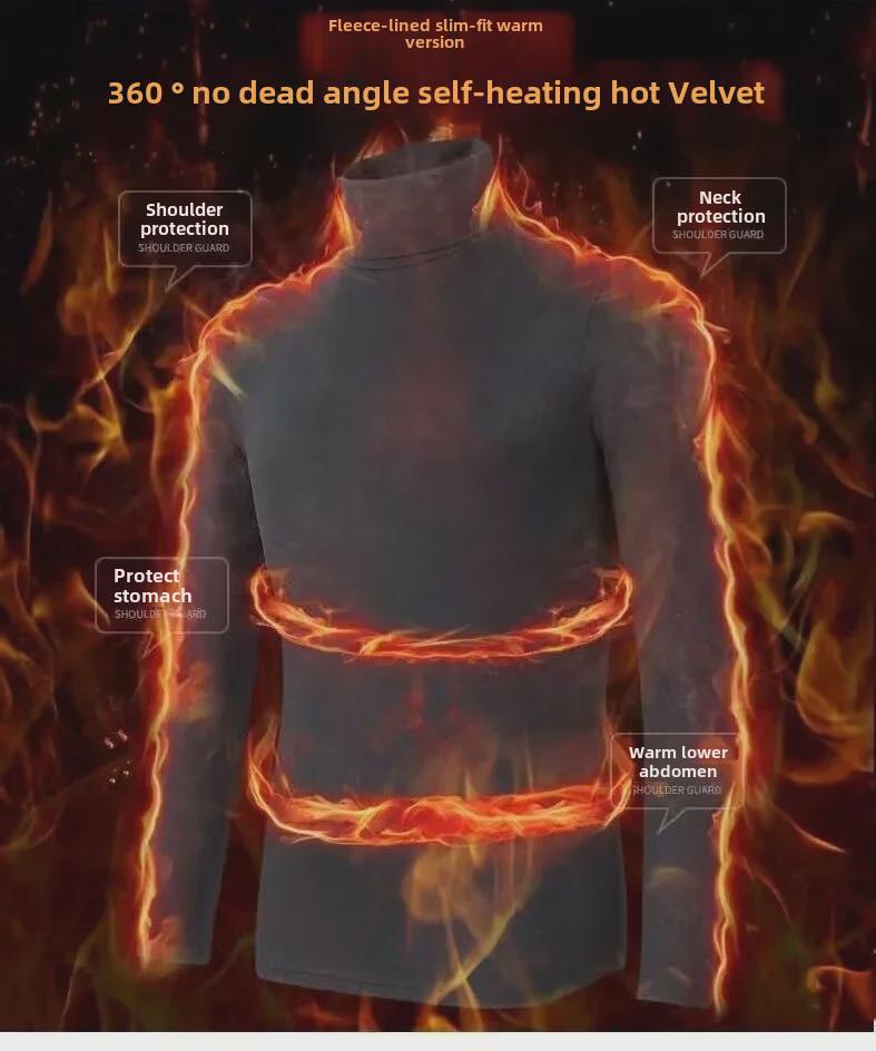 Мужская теплая водолазка из немецкого бархата с принтом и длинными рукавами для осени и зимы