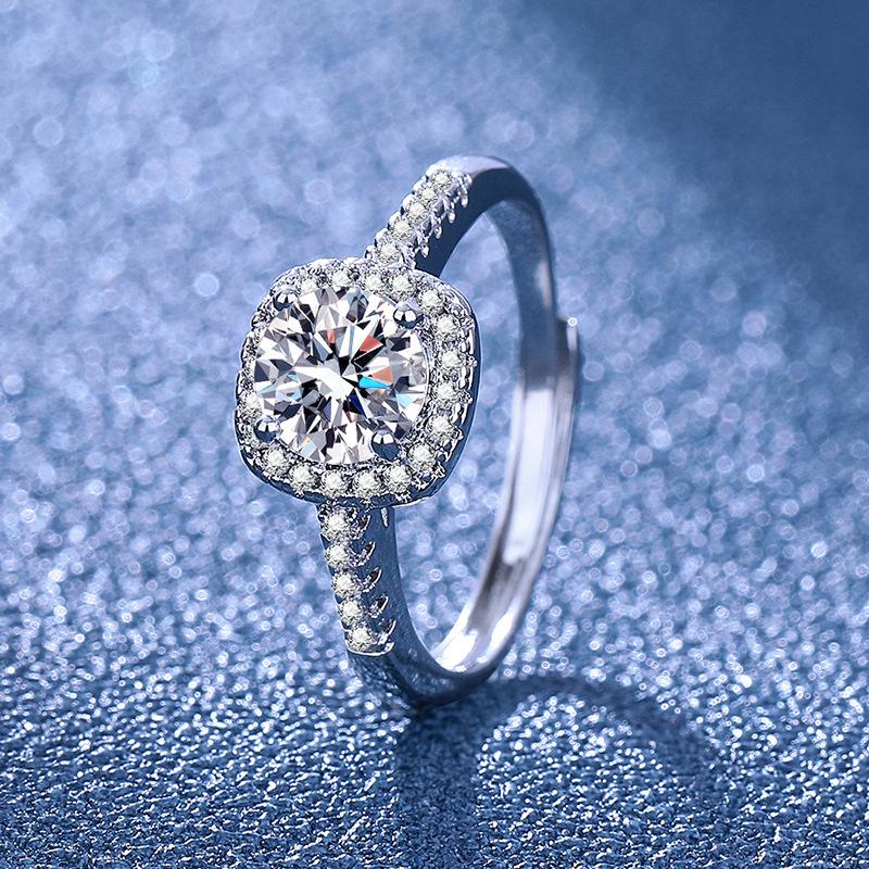 Набор из колье и серег 'Восемь Сердец и Стрел' из PT950 с квадратной огранкой, имитацией высокоуглеродного бриллианта и открытым кольцом