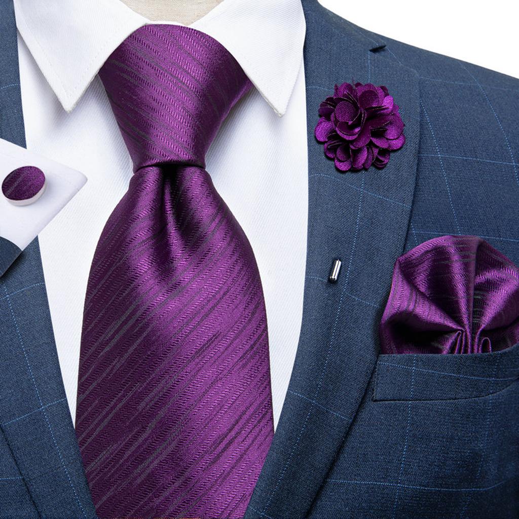 Classic 8.5cm Necktie Set for Men Striped Tie Silk Tie With Brooch Pin Hanky Cufflink Business Party