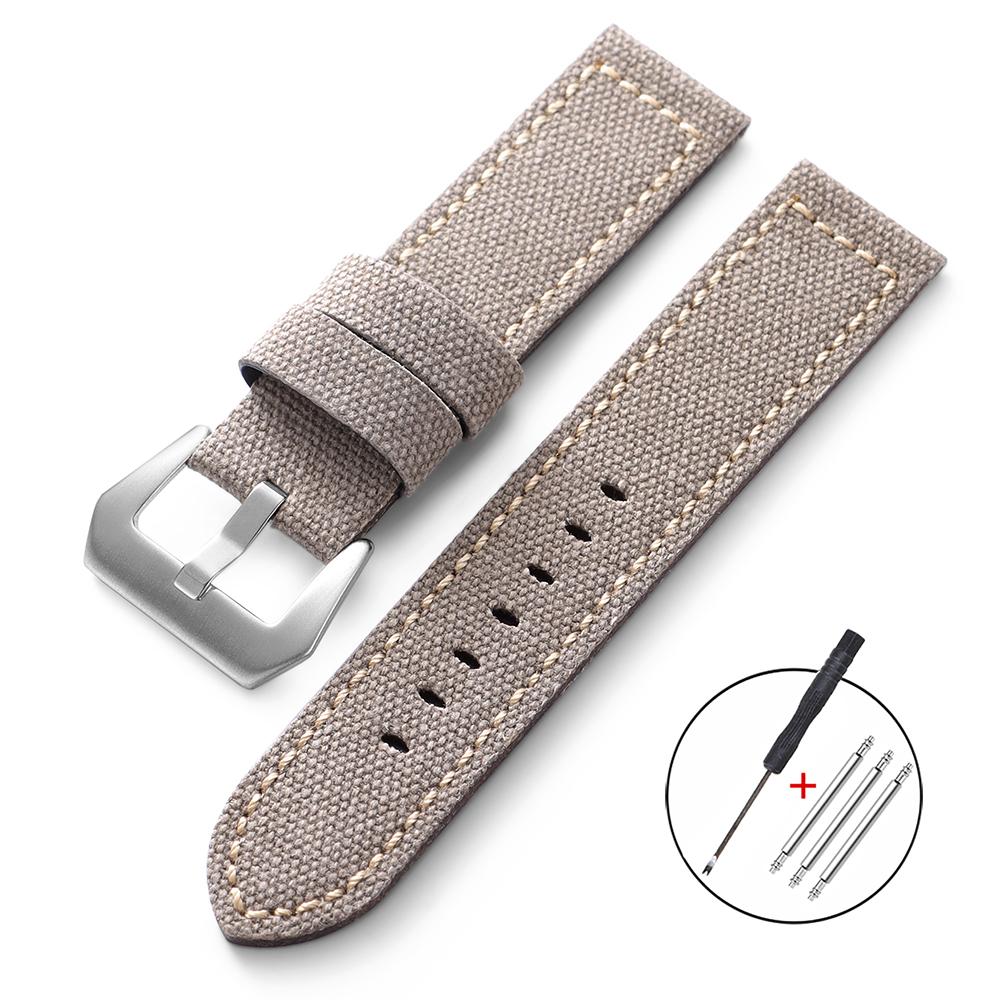 Waterproof Sailcloth Watch Strap Nylon Leather Watch Band 20mm 22mm 24mm for Panerai Vintage Stitching Band Sports Belt for Men