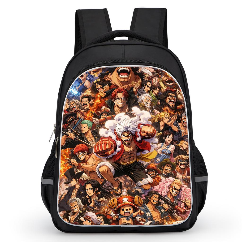 Черный Мультяшный Рюкзак One Piece 16 дюймов Mochila, Легкий Унисекс Школьный Рюкзак Дорожный Daypack для Мальчиков и Девочек Возраст 6-10 лет