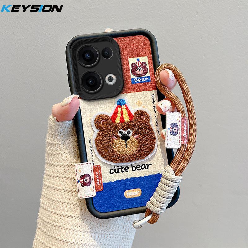 KEYSION Мультяшный милый плюшевый чехол с вышивкой для OPPO Reno13 5G со шнурком, силиконовый противоударный чехол для телефона OPPO Reno 13 Pro 5G