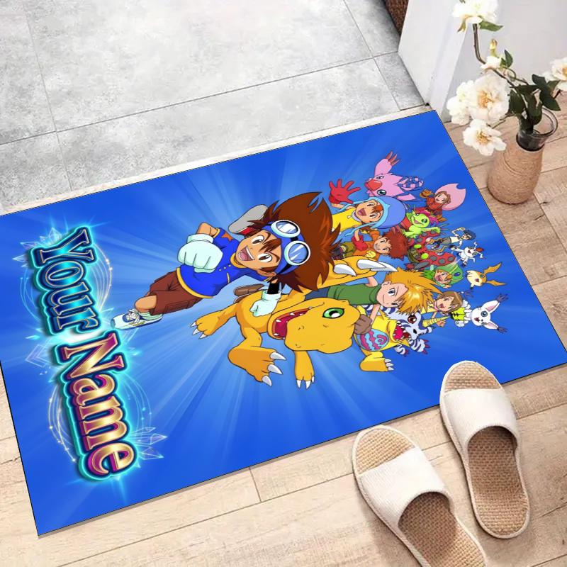 Custom Digimon Mat Personalized Name, Polyester Washable Indoor Entryway Rug, Gift for Christmas, Easter, Thanksgiving Day