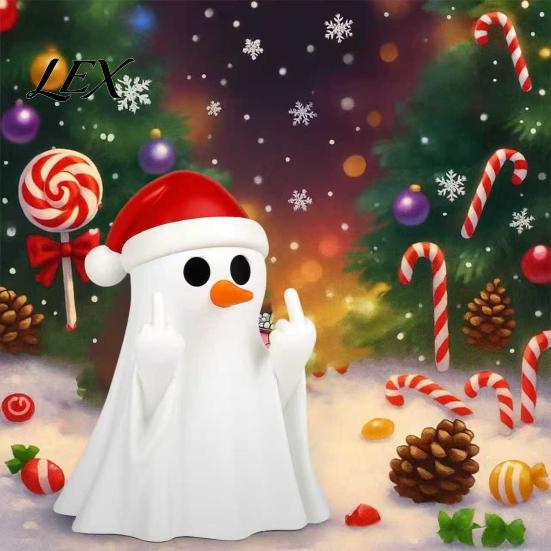 Funny Halloween Table Decor Christmas Ghost Pen Holder with Santa Hat, Desktop Organizer, Resin Tabletop Statue, Holiday for Home Office Shelf Display