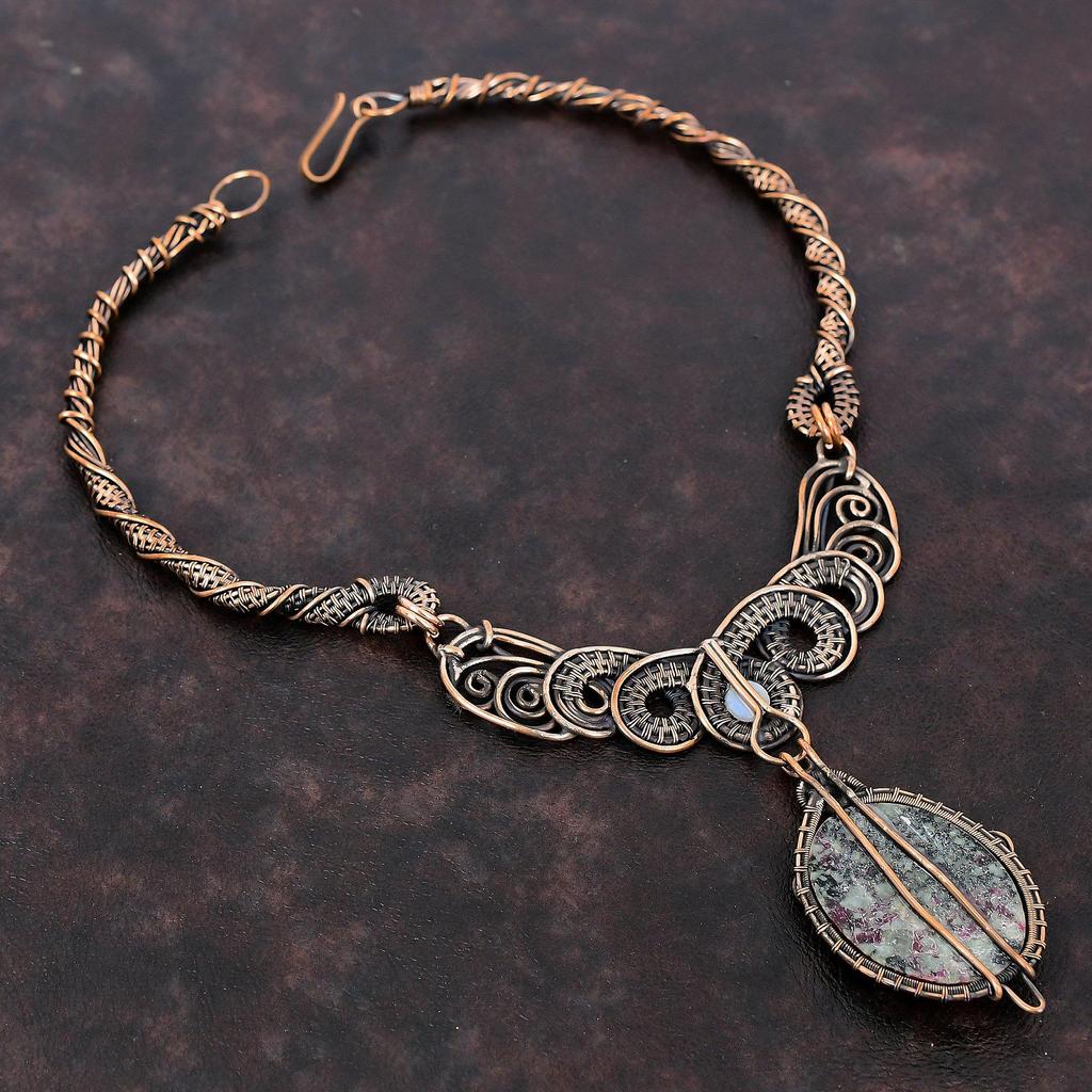 Эвдиалитовое ожерелье, ожерелье из медной проволоки, ювелирные изделия ручной работы из натуральных драгоценных камней, ожерелье из радужного лунного камня, медные ювелирные изделия, подарок для женщин