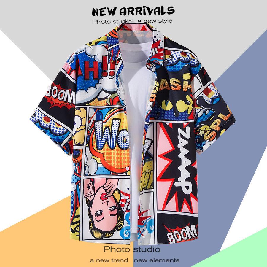 Летняя свободная гавайская рубашка с цветочным узором в корейском стиле для мужчин