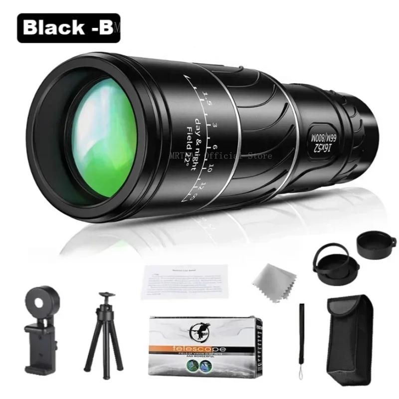 16X52 Monocular Telescope Dual Focus Zoom Binoculars 66M/8000M Low-Light Night Vision With Strap Optical Lens/Rubber Outdoor