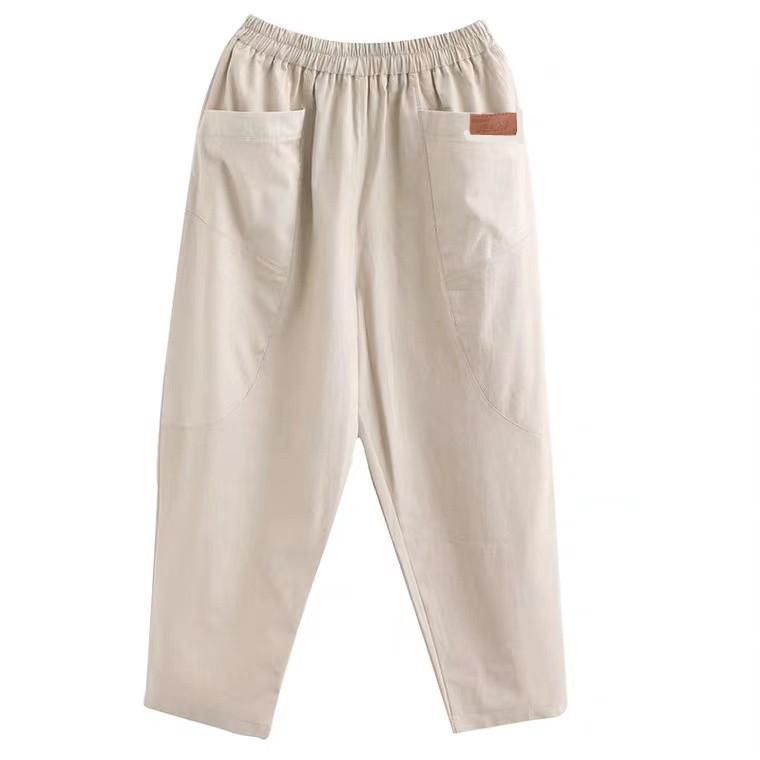 Middle-aged and Elderly Mother's Pants Straight High Waist Solid Color Washed Cotton Linen Casual Women's Eight-point Pants