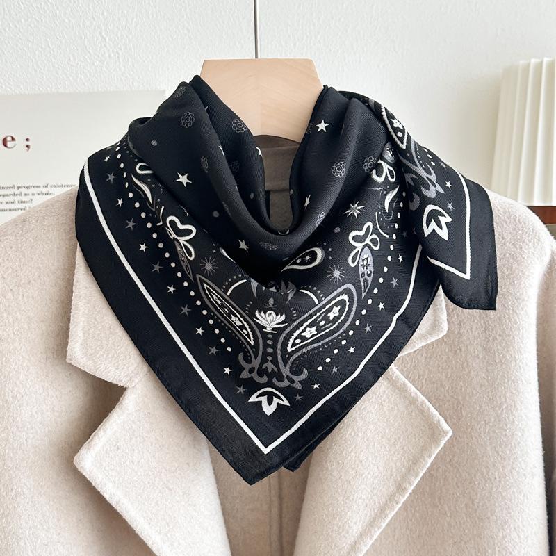 Women's French Red Cotton Silk Blend Scarf – 70CM Neck and Headscarf, Spring/Autumn Fashion Accessory