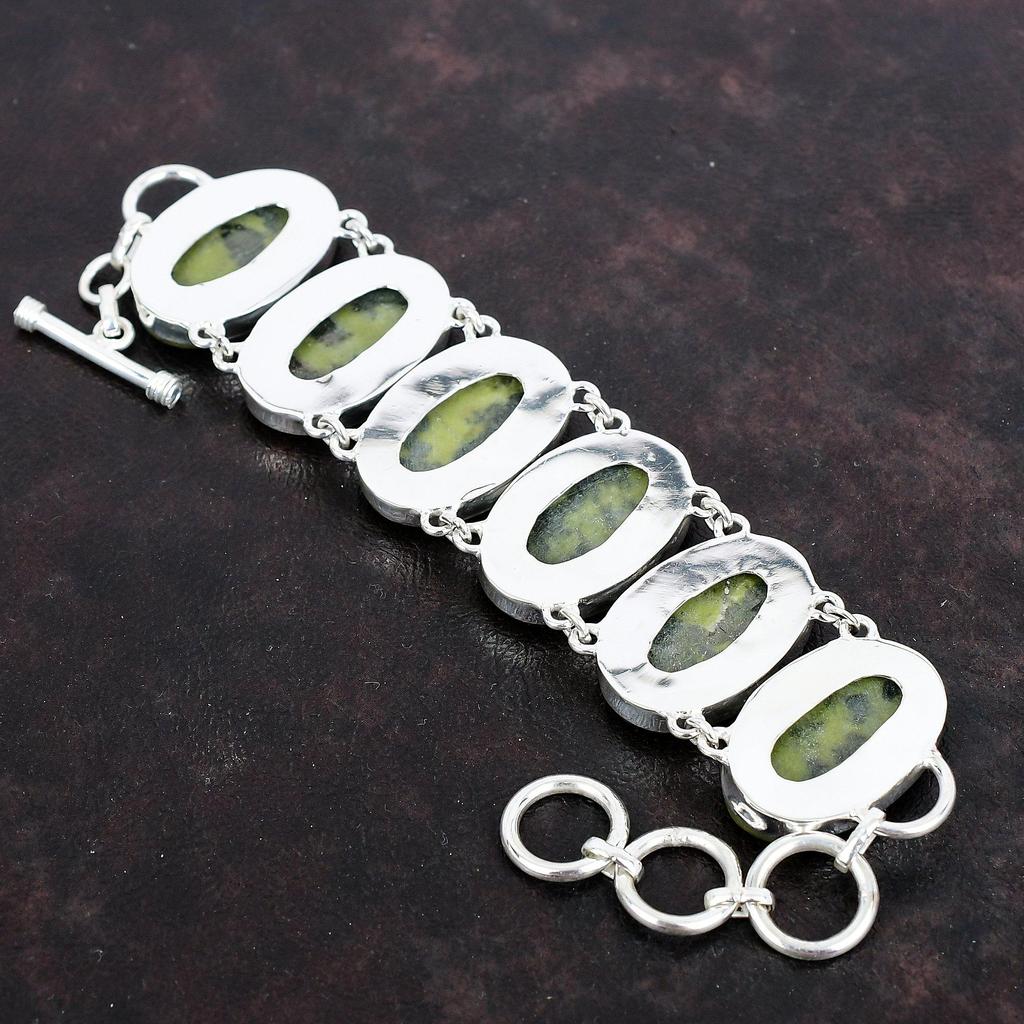 Браслет из серпантина, браслет из натурального драгоценного камня, ручная работа, старинные ювелирные изделия, браслет из стерлингового серебра 925 пробы, регулируемый браслет-цепочка, подарки для жены