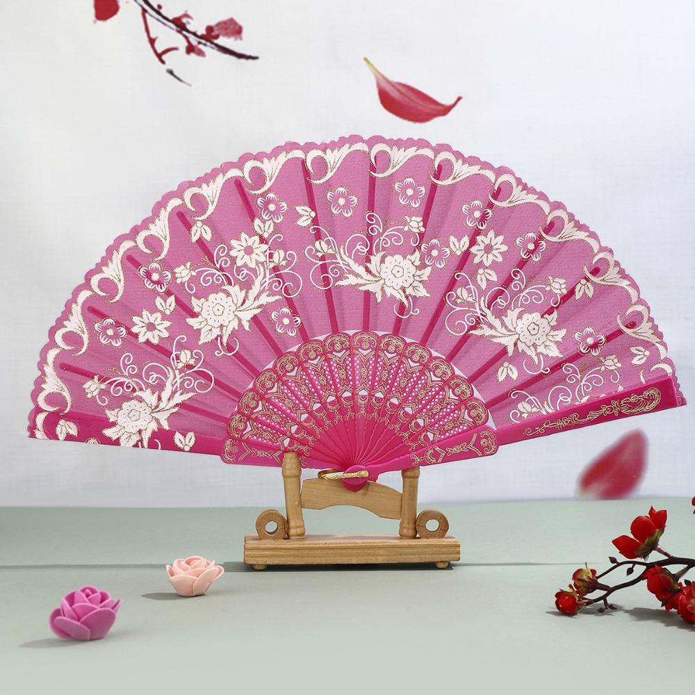 Portable Vintage Style Silk Hand Fan Floral Pattern Decorative Folding Fan with Tassel Handmade Handheld Fan Wedding Party