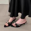 2025 New Summer Fairy Style Pointed Pearl Temperament One Word Literary Sweet Thin Heel Sandals High Heel Sandals
