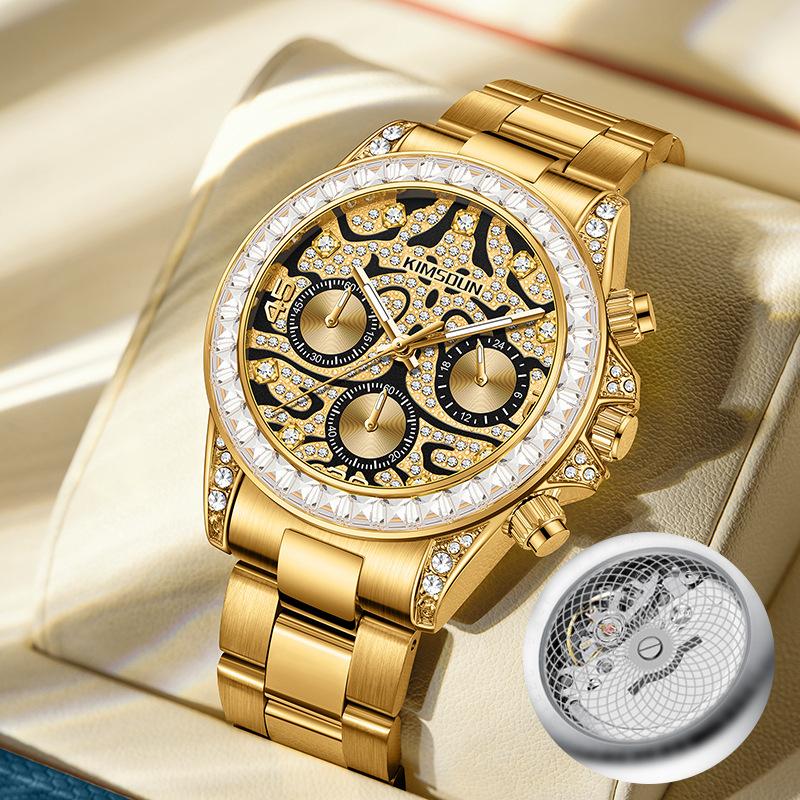 KIMSDUN Деловые мужские кварцевые часы с тремя стрелками и шестью стрелками, с узором тигра, водонепроницаемые, светящиеся, трендовые мужские кварцевые часы