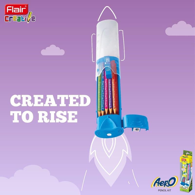 Flair Creative Series Aero Pencil Smart Kit Pack Of 1 With 2B Neon Pencils Eraser Sharpener For School Art And Writing