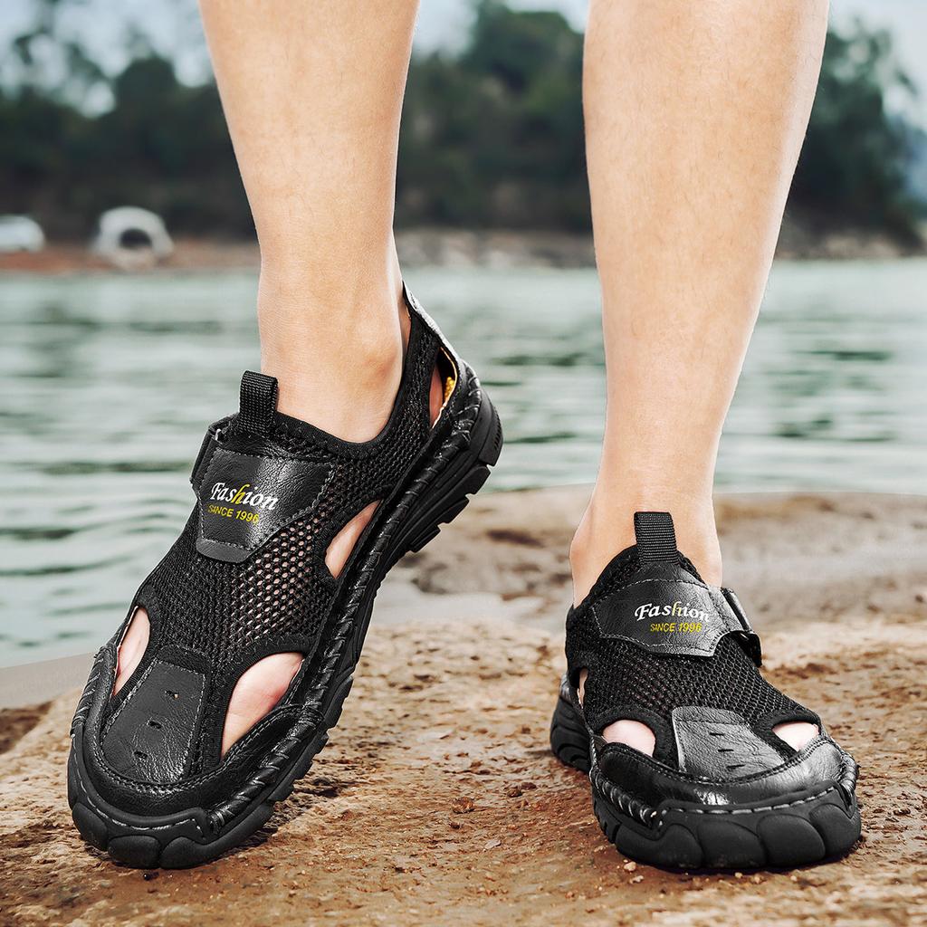 Летняя мужская повседневная обувь Кожаные сандалии Дышащая сетчатая обувь