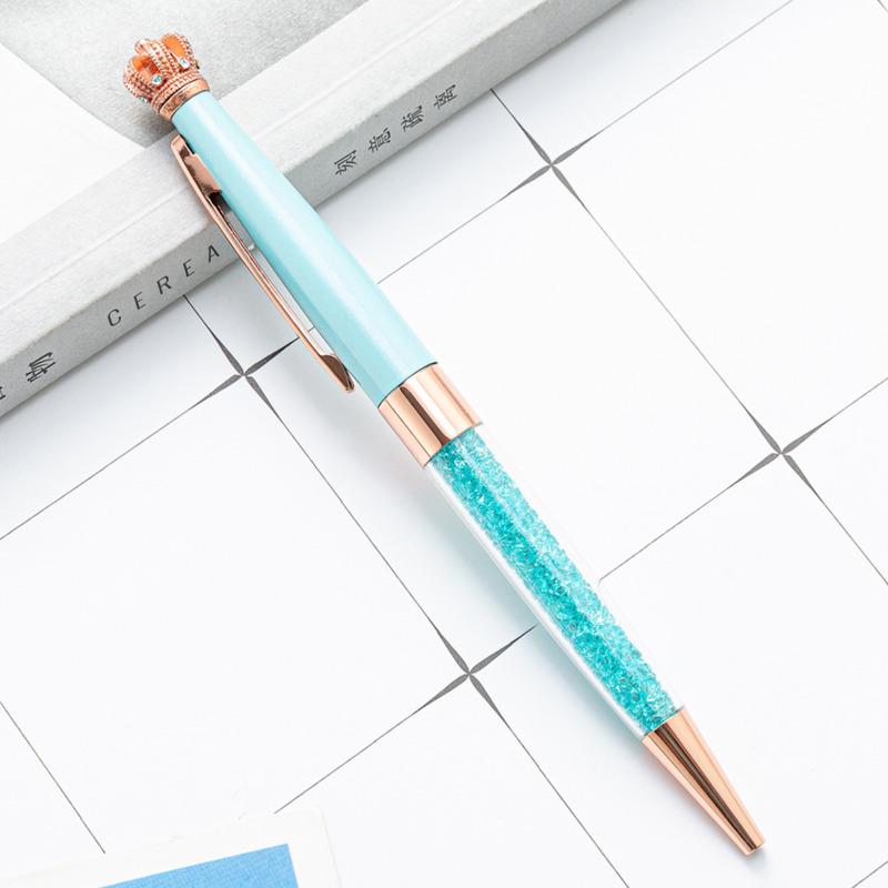 1 шт., канцелярские принадлежности, шариковая ручка с короной и кристаллом, офисные школьные принадлежности, вращающийся металлический роскошный ролик, розовое золото