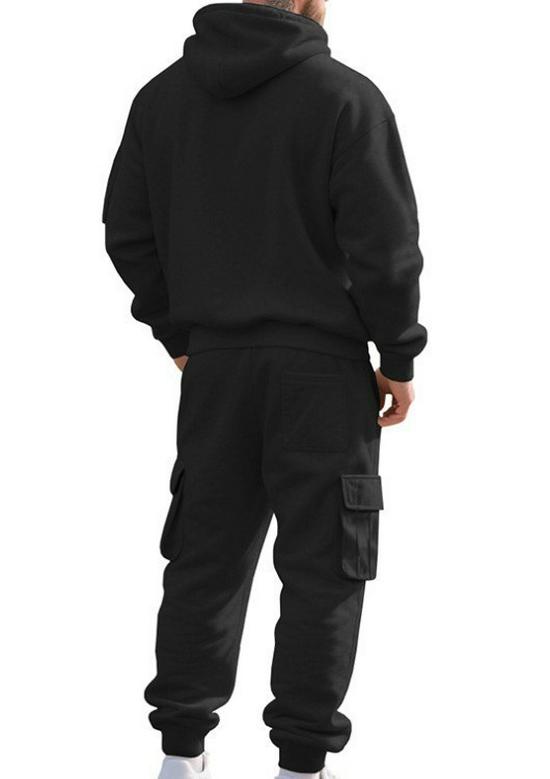 2025 Men's European Size Winter Loose Casual Sports Multi-Pocket Workwear Set with Plus Velvet