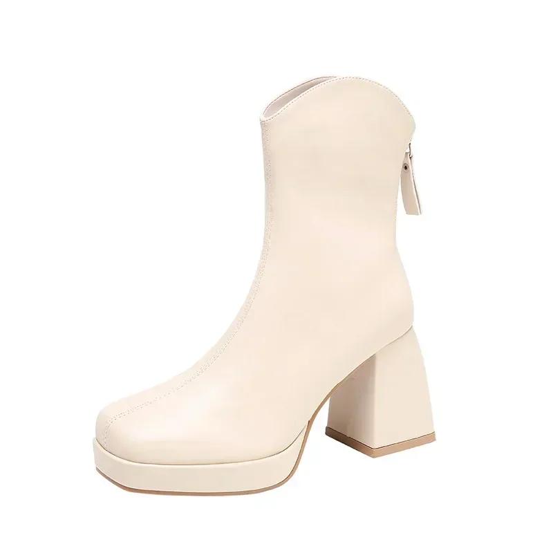 High Heels Short Boots Women Fashion Shoes 2024 New Autumn Winter Chunky Heels Waterproof Square Toe Plus Size Ankle Boots