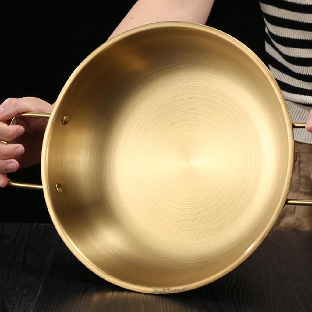 Кастрюля из нержавеющей стали для приготовления лапши быстрого приготовления, маленькая кастрюля для тушения на одну персону, сухая кастрюля с плоским дном и двумя золотыми ушками, бытовая газовая кастрюля для супа из морепродуктов