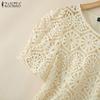 ZANZEA Женская повседневная кружевная блузка в стиле пэчворк с коротким рукавом на лето