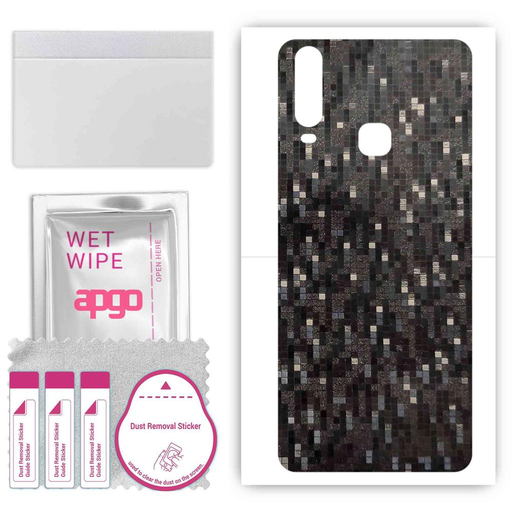 apgo Protective Skin Sticker for the Back Compatible with Vivo Y12, Wrap Film, Foil, Vinyl - Pattern Carbon Black Pixel