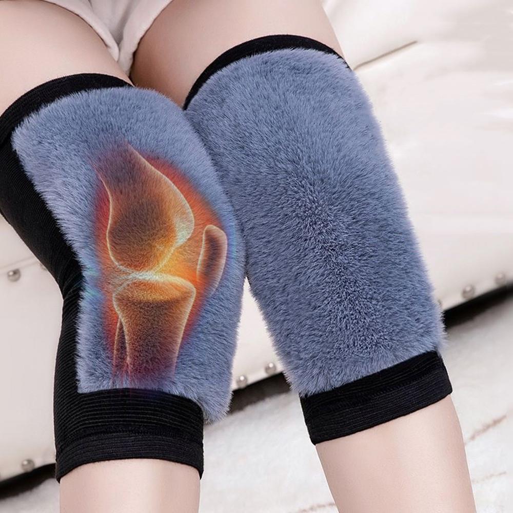Women Men Cold Leg Arthritis Kneepad Sports Cycling Skiiing Leg Protector 1 Pair Winter Warm Knee Pads Rabbit Fur Leg Warmers