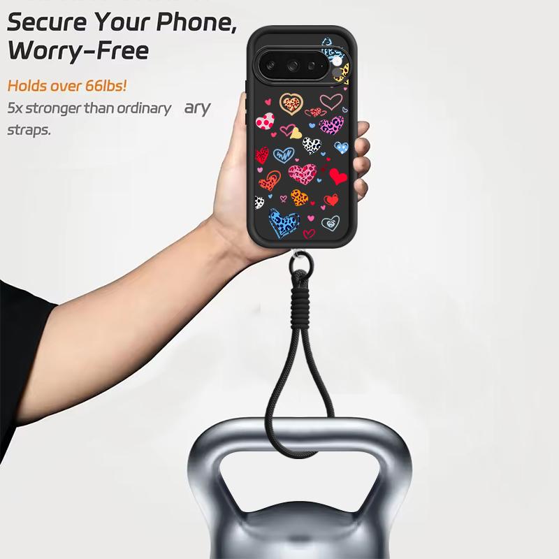 Чехол с красочным принтом в виде сердечек для Google Pixel 10 8 7 Pro 9A 8A Pixel 9 10 Pro XL с ремешком на запястье и шнурком, мягкий TPU.