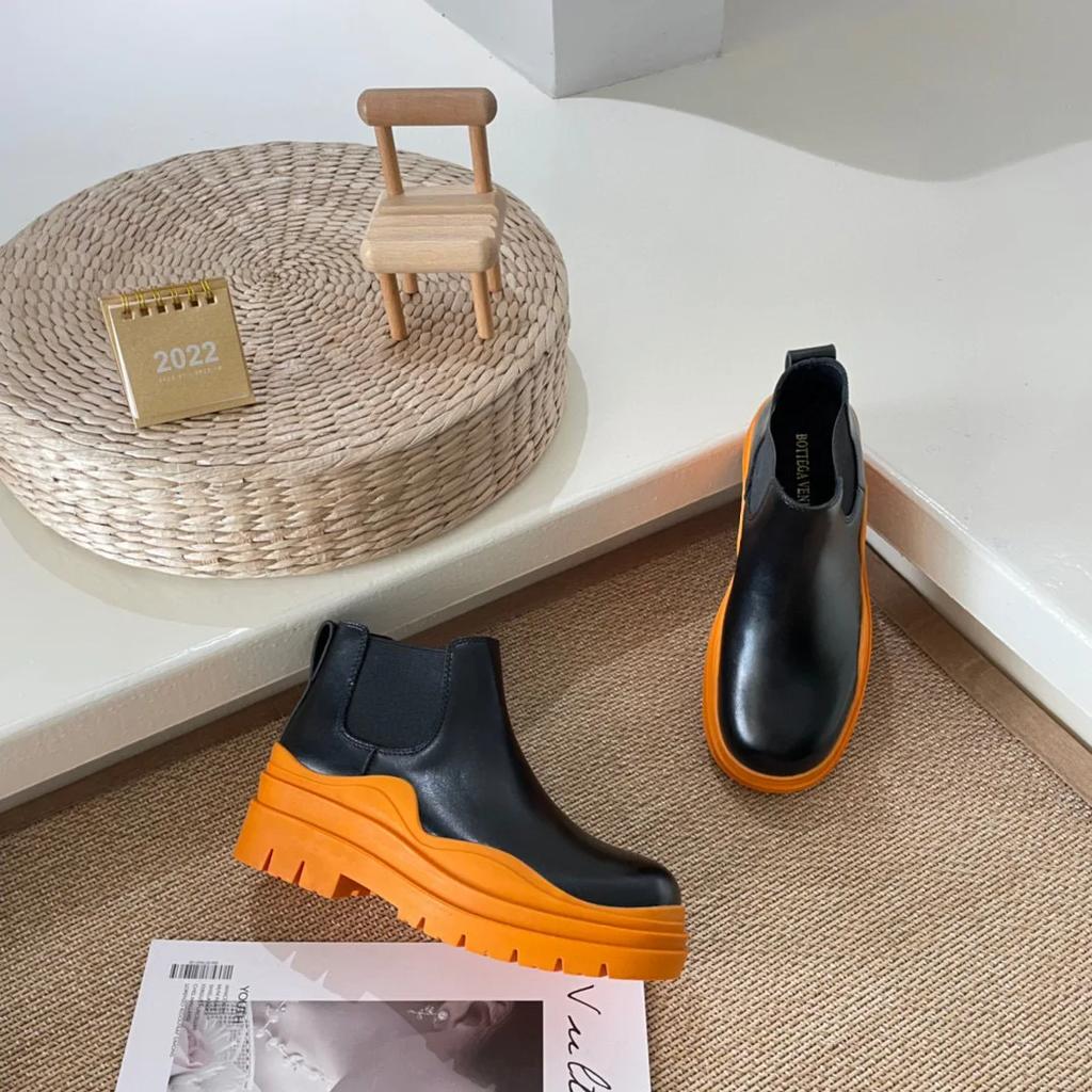 2025 Новые ботинки челси Женские/мужские Парные модели Платформа Полусапожки Круглый носок Слипоны Дождевые ботинки Кожаная обувь большого размера