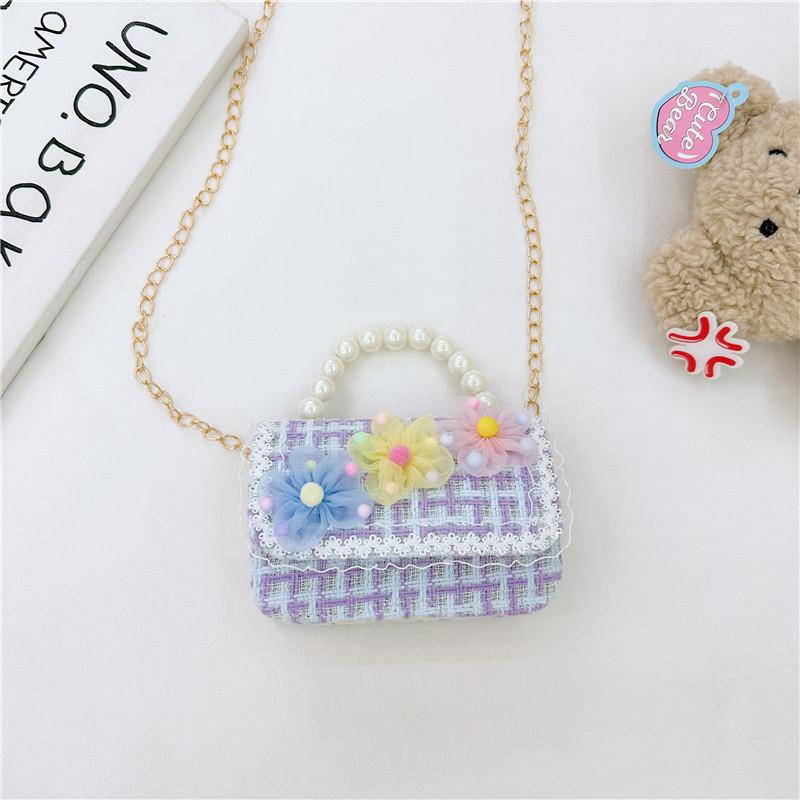 Stylish Children's Pearl Handbag Cute Floral Design Small Square Bag For Girls
