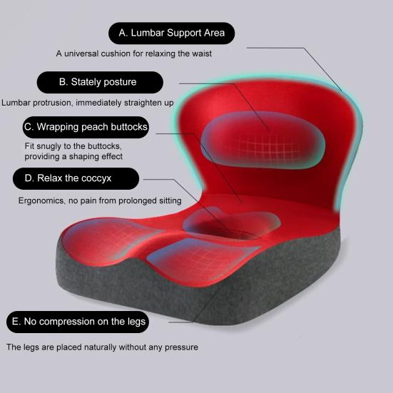 Подушка для сиденья с поддержкой спины Подушка из пены с эффектом памяти для спины и сиденья Эргономичная подушка для снятия давления для офиса, автомобиля, путешествий, долгих часов сидения