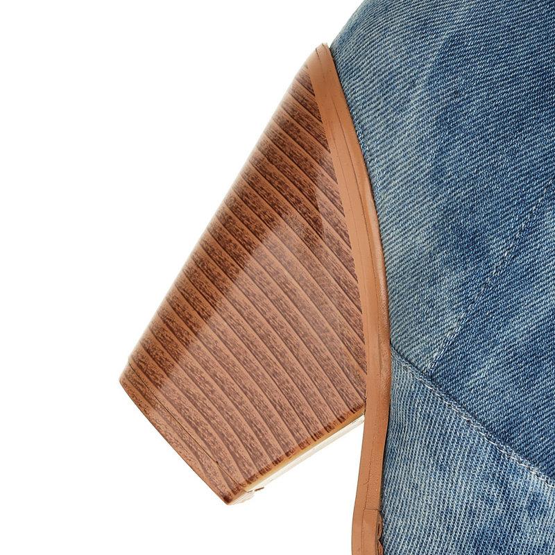 Женская мода танкетка джинсовые сапоги до колена высокие каблуки ковбойские сапоги без застежек осенне-зимние сапоги женские ботинки высокие платформы женские