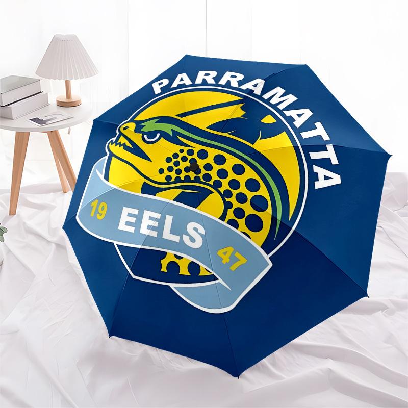 Parramatta Eels, Rugby League Automatic Opening and Closing, 8 rib Structure Portable Umbrella, Suitable for Men and Women in All Seasons P
