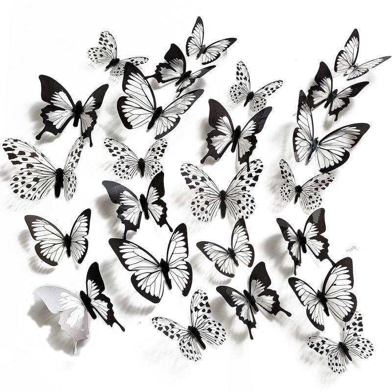 24 Pcs/set Black White 3D Butterfly Wall Sticker Wedding Decoration Bedroom Living Room Home Decor Butterflies Decals Stickers