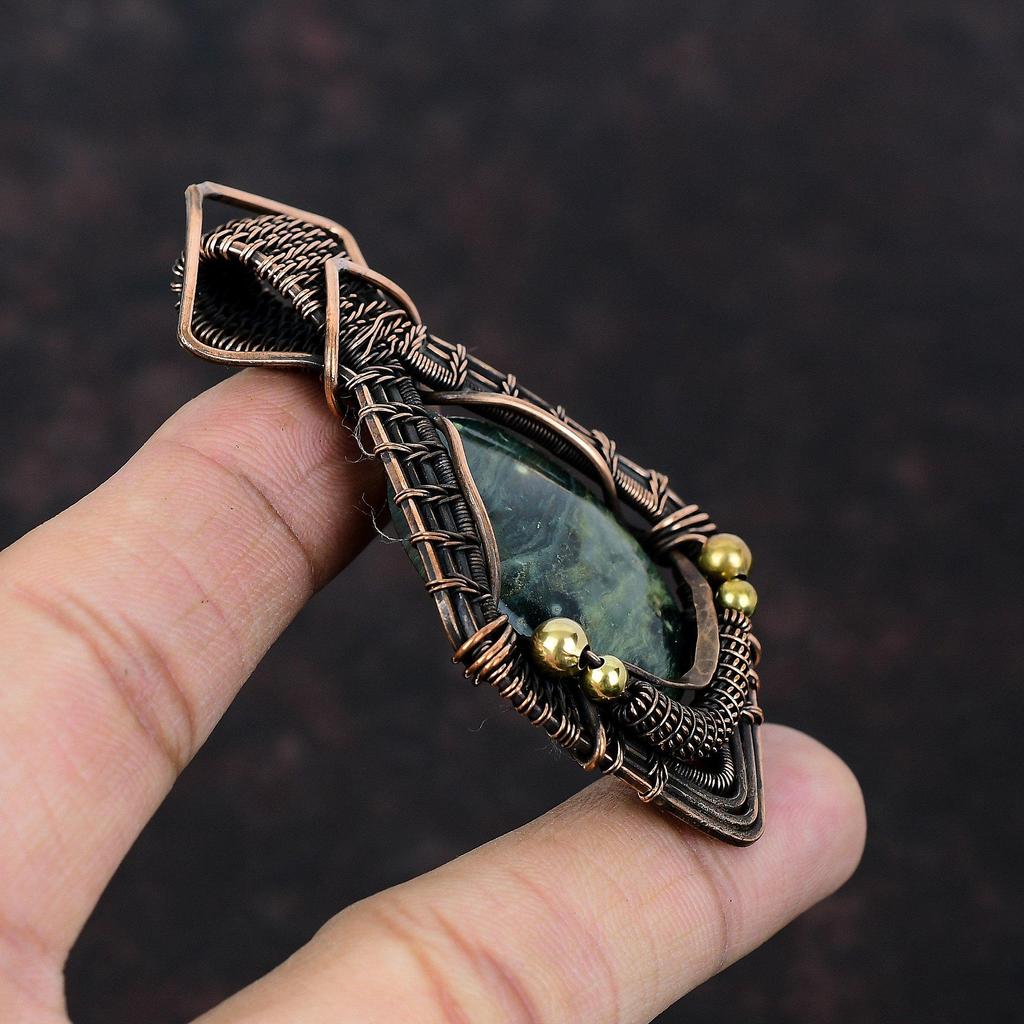 Подвеска Ocean Jasper, подвеска из медной проволоки с драгоценным камнем, потрясающая медная бижутерия, совершенно новая подвеска ручной работы, потрясающий подарок для друга