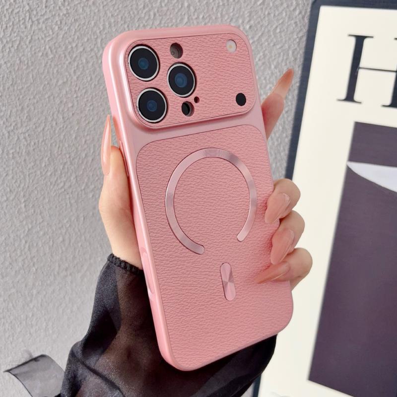 For Magsafe Magnetic Solid Color Matte Soft Border PU Leather Phone Case For 17 Pro Max 15 14 13 12 16 Pro Max Back Cover