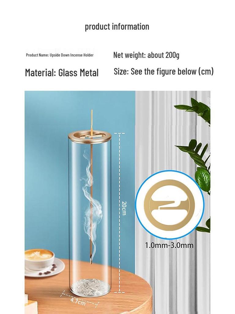 Upside Down Metal Incense Holder with Glass Container | Anti-Ash Aromatherapy Burner | Home & Club Decor