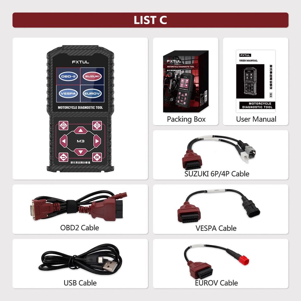FXTUL M3 Motorcycle Diagnostic Tool OBD2 Clear Fault Codes Scanner Support Engine ABS Systems For Yamaha Suzuki HONDA Kawasaki