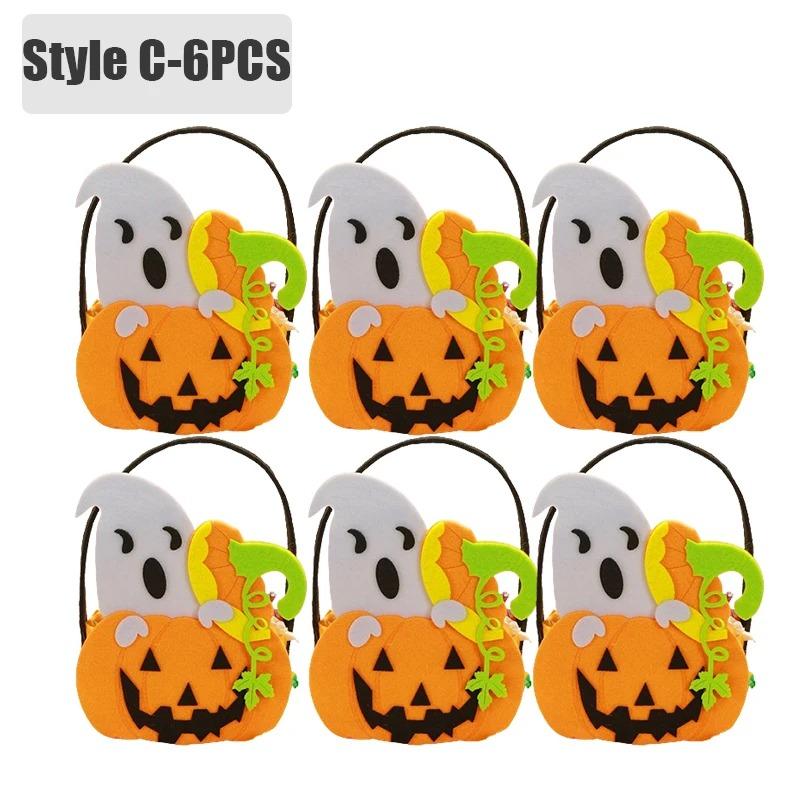 1-6PCS Halloween Trick or Treat Candy Bag for Kids Felt Pumpkin Gift Tote Bag Holiday Party Halloween Decorations Accessories