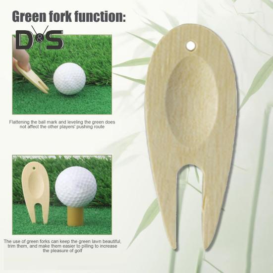 Инструмент для дерна для гольфа, зеленая бамбуковая вилка, маркер для выравнивания мячей, инструмент для фиксации дерна для гольфа, деревянные аксессуары для гольфа для мужчин